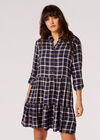 Check Print Shirt Mini Dress, Navy, large