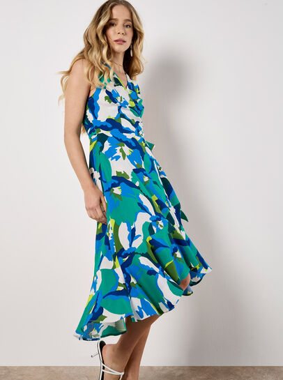 Graphic Floral Wrap Midi Dress