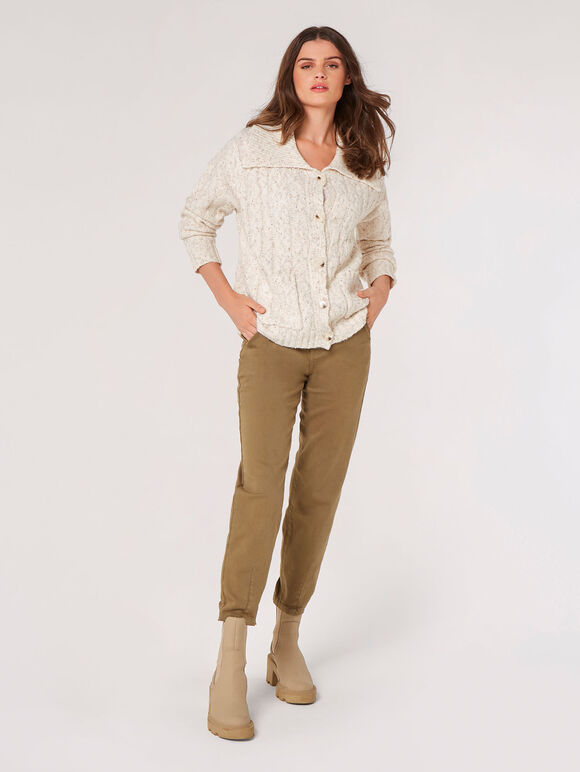 Chunky Knit Aran Cardigan, Cream, large