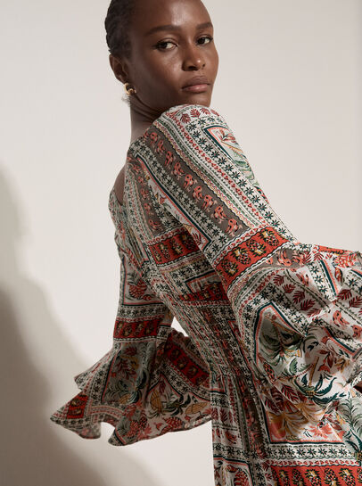 Patchwork Print Smocked Mini Dress