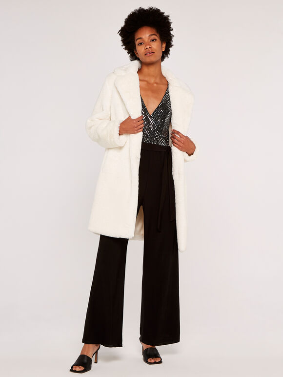 Soft Faux Fur Coat, Cream, large