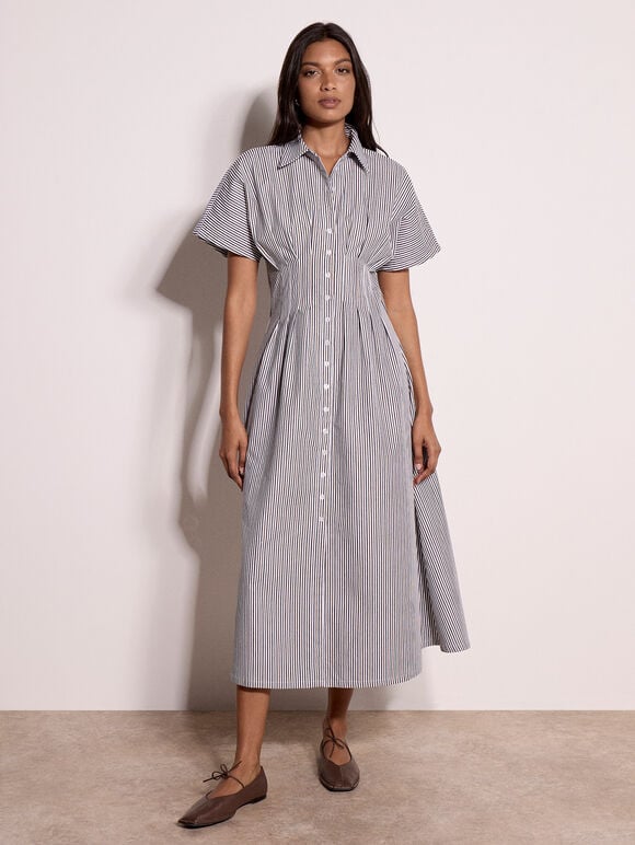Stripe Structured Shirt Midaxi Dress, White, large