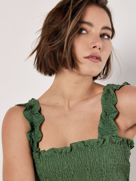 Broderie Anglaise Milkmaid Midi Dress, Green, large