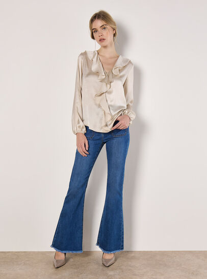 Textured Satin Ruffle Blouse