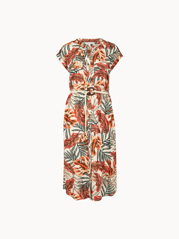 Banana Leaf Shirt Midi Dress, Khaki, large