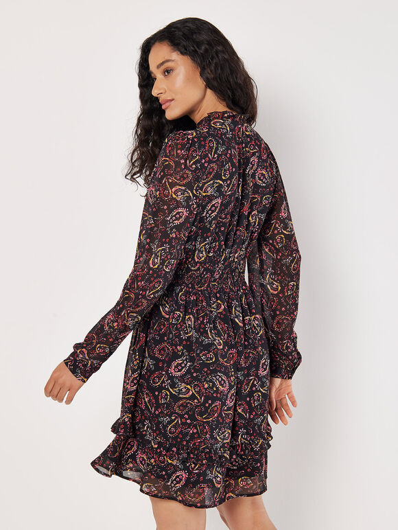 Paisley Ruffle Mini Dress , Pink, large