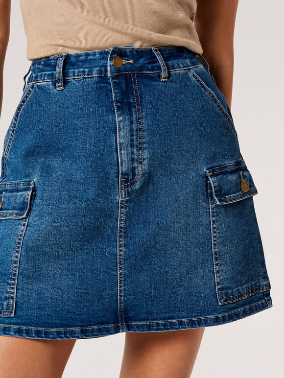 Mini-jupe cargo en jean, bleu, grand