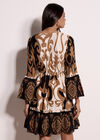 Paisley Bell Sleeve Mini Dress, Camel, large