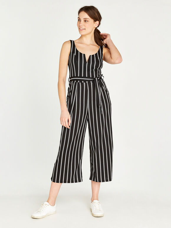 Rope Stripe Culotte Jumpsuit, Black, large