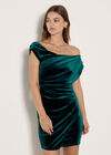 One-Shoulder Velvet Bodycon Mini Dress, Pine Green, large