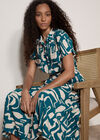 Geo Grecian Shirt Midi Dress, Teal, large