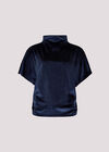 Velvet Ruched Side Top, Navy, large