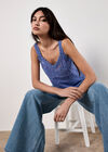 Floral Embroidery Crochet Cotton Top, Purple, large