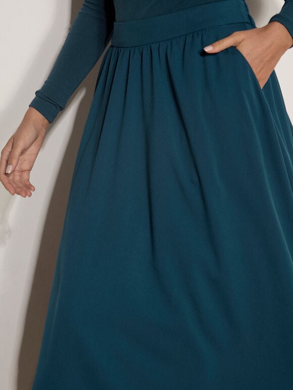 Brushed Twill A-Line Midi Skirt, Teal, large