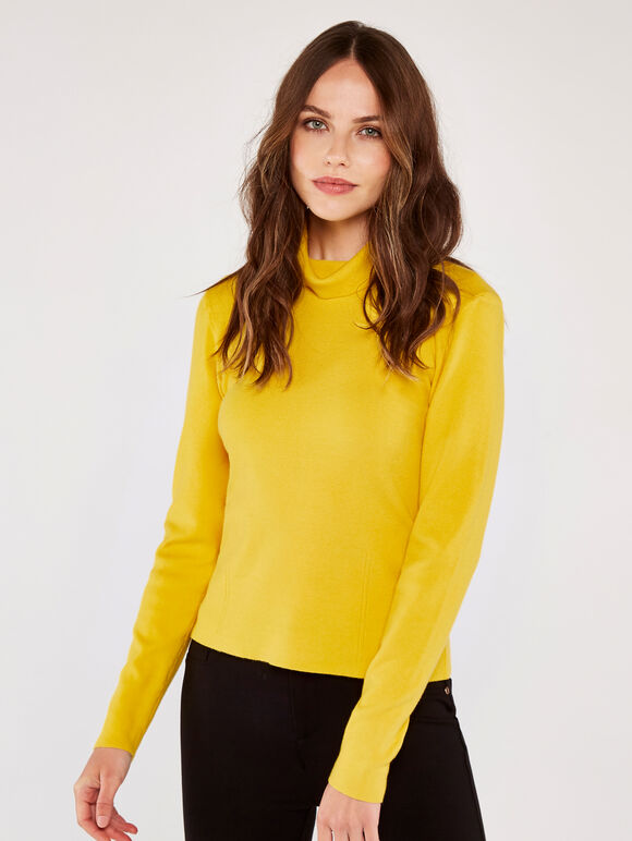 Tiny Rib Roll Neck Jumper, Mustard, large