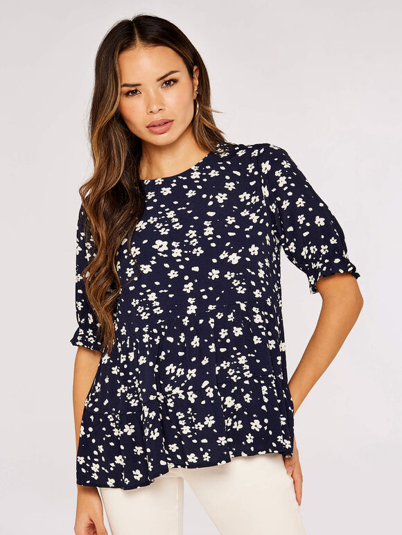 Ditsy Tiered Top, Navy, large