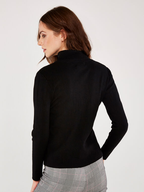 Tiny Rib Roll Neck Jumper, Black, large