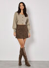 Suedette A-Line Mini Skirt, Brown, large