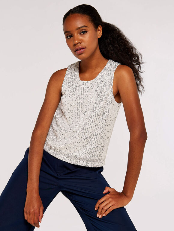 Sequin Shell Top Apricot Clothing