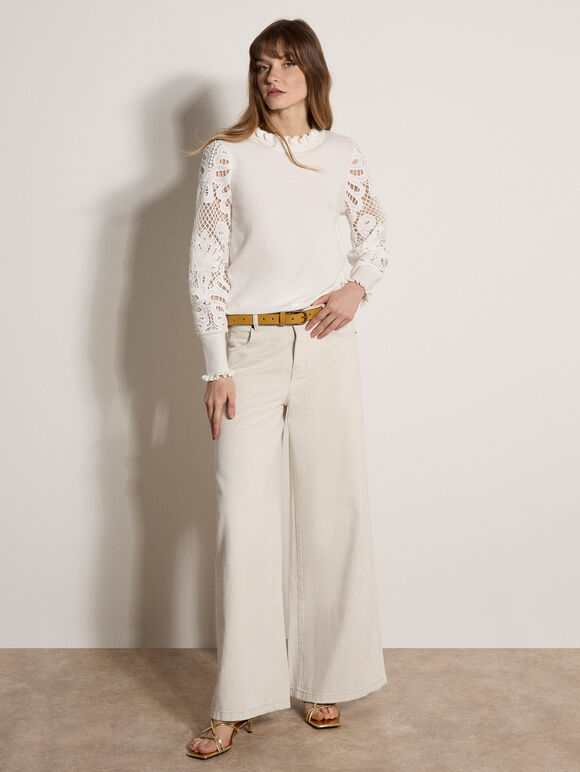 Lace Mesh Jumper, Cream, large