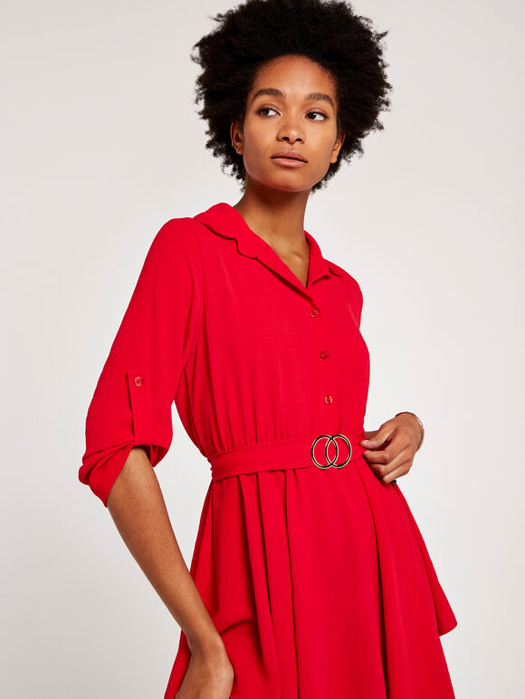 Hanky Hem Belted Top, Red, large