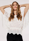 Floral Broderie Batwing Top, White, large