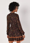 Paisley Ruffle Mini Dress, Black, large