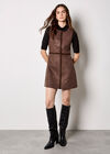 Stitch Detail Suedette Mini Dress, Brown, large