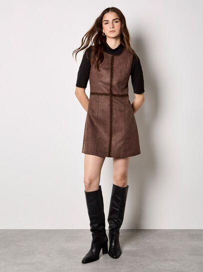 Stitch Detail Suedette Mini Dress