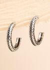 Silver Tone Textured Hoop Earrings, Silver, large