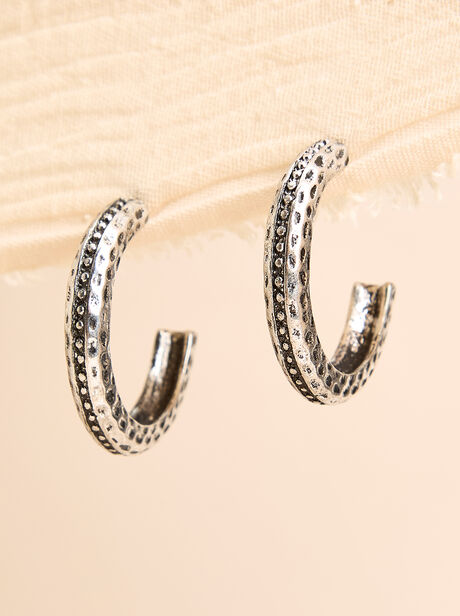Silver Tone Textured Hoop Earrings