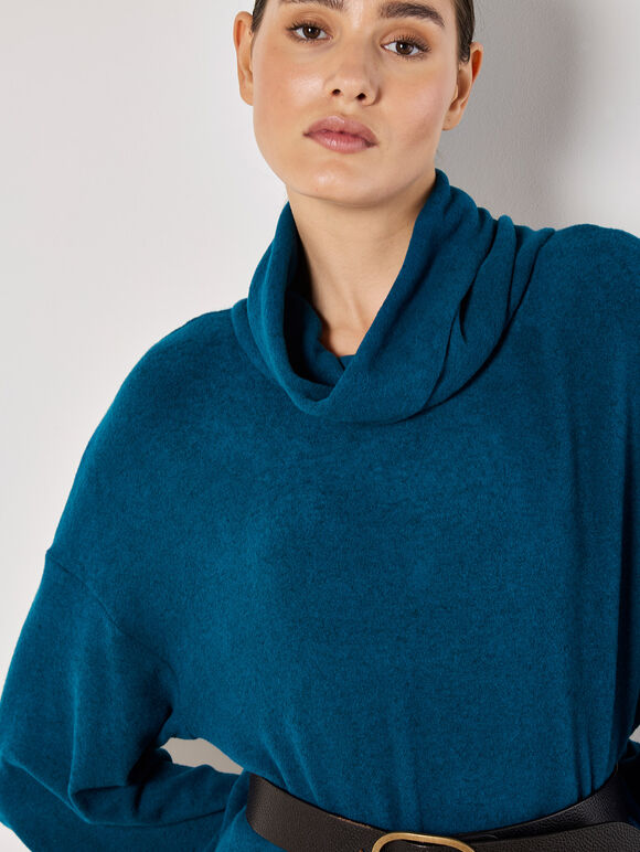 Soft Knit Mini Dress, Teal, large