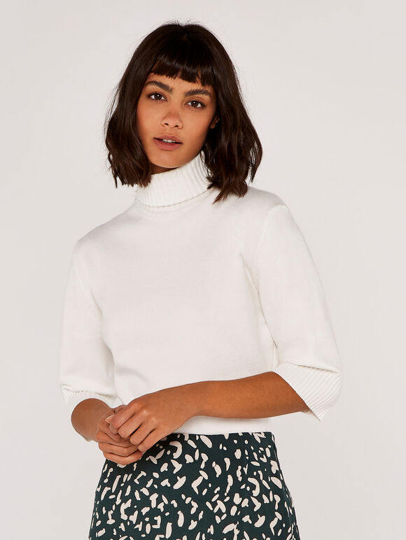 Turtle Neck Jumper, Cream, large