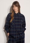 Oversized Check Print Shirt, Navy, large