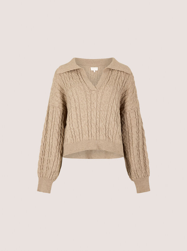 Twisted Cable Knit Crop Jumper, Stone, large