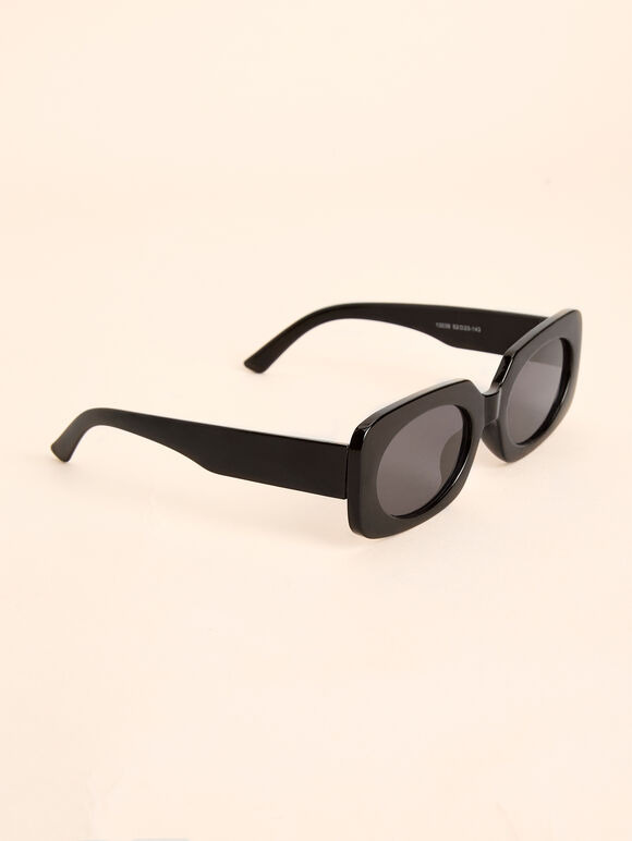 90s Style Square Sunglasses, Black, large