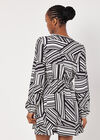 Mixed Stripes Mini Wrap Dress, Black, large