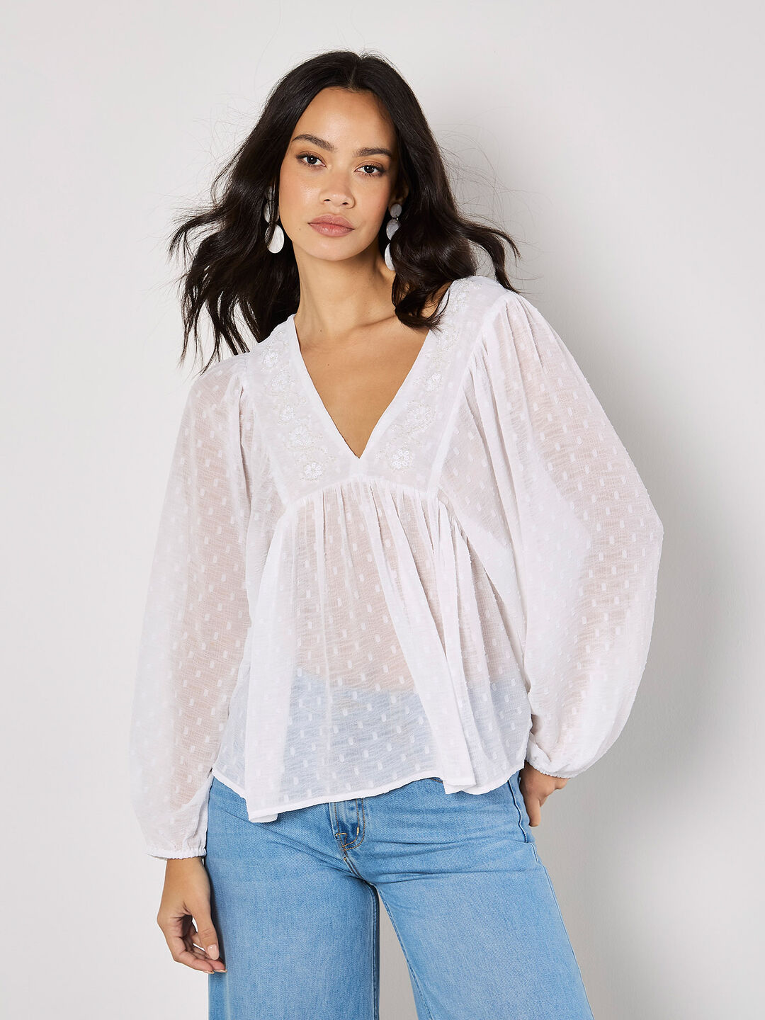 Dobby Bead Embellished Empire Top