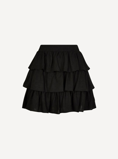 Linen Blend Ruffle Tiered Mini Skirt