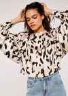 Cow Print Satin Top, Stone, large