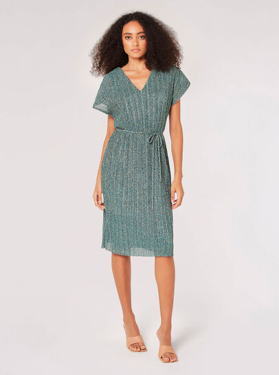 Metallic Plisse Midi Dress