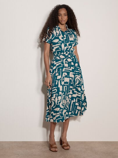 Geo Grecian Shirt Midi Dress