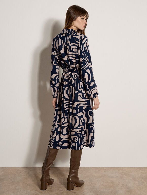 Abstract Brushstroke Midi Dress, Navy, large