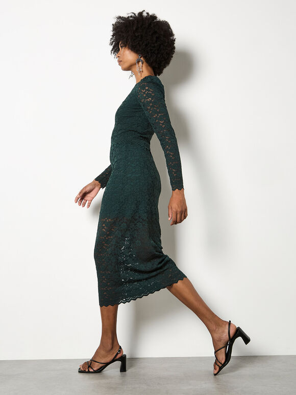 Floral Leaf Lace Midi Skirt, Green, large
