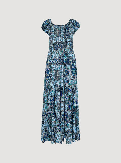 Milchmädchen-Maxikleid mit Schal-Print