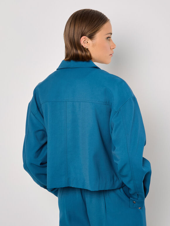 Soft Tailored Cropped Jacket, Teal, large