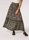 Sarasa Floral Border Maxi Skirt, Navy, large