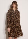 Folk Floral Chiffon Mini Dress, Brown, large
