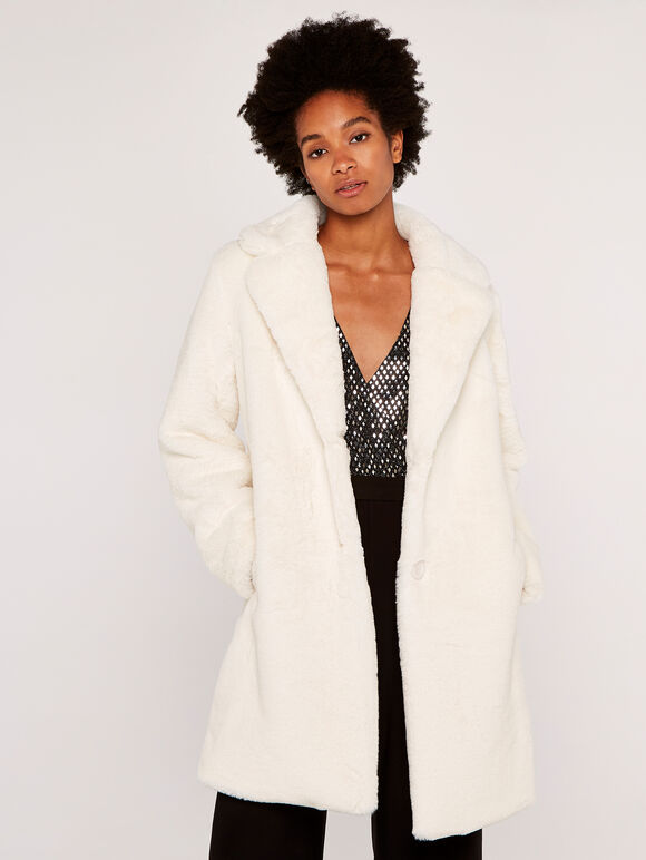 Soft Faux Fur Coat, Cream, large