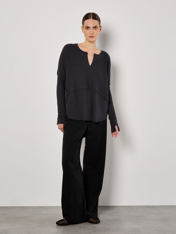 Waffle Jersey Layered Top, Dark Grey - Charcoal, large